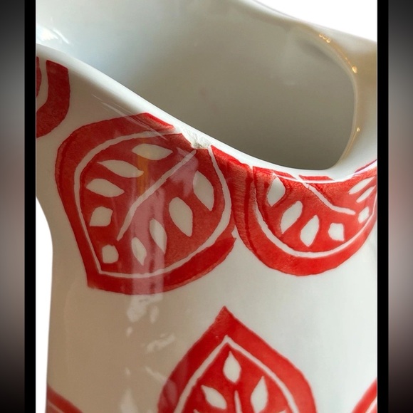 Large Farval Ceramic Pitcher Jug Hand Painted Red Flowers Portugal 11.5in Tall - Picture 6 of 6